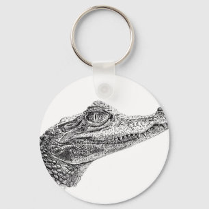 Baby Crocodile Ink Drawing Key Ring