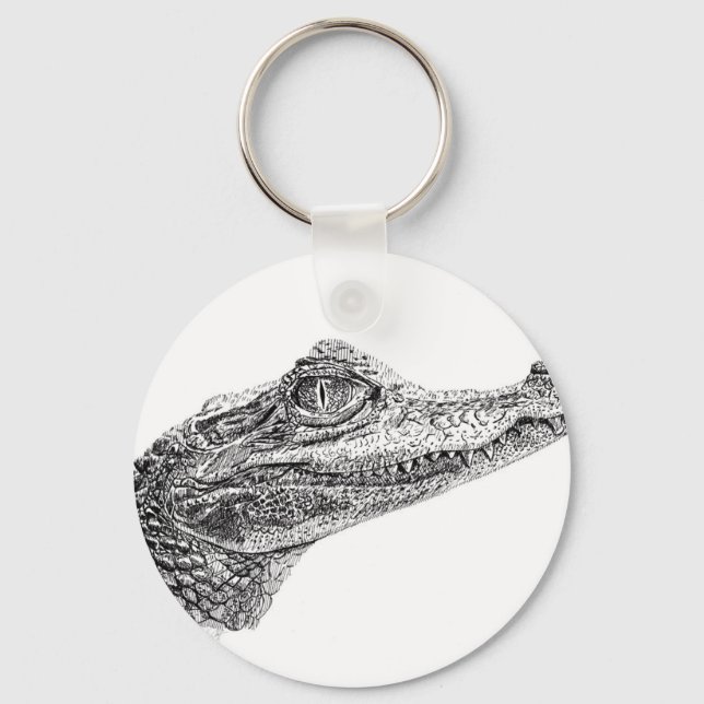 Baby Crocodile Ink Drawing Key Ring (Front)