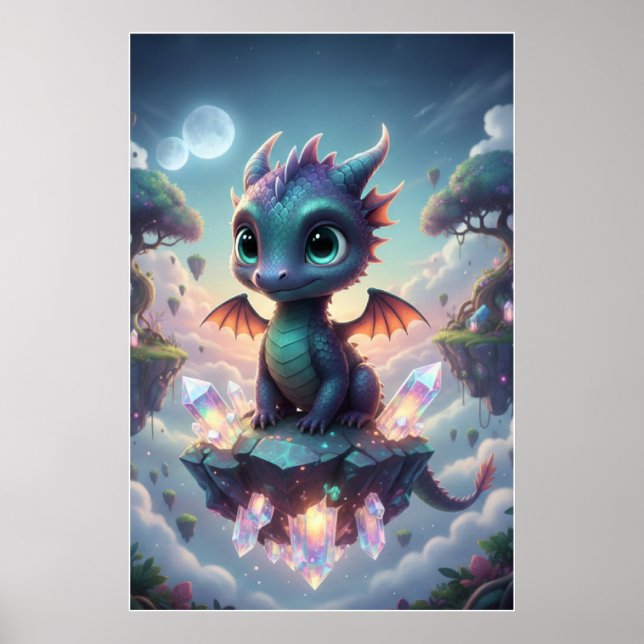 Baby Crystal Dragon | Cute Fantasy Art Poster (Front)