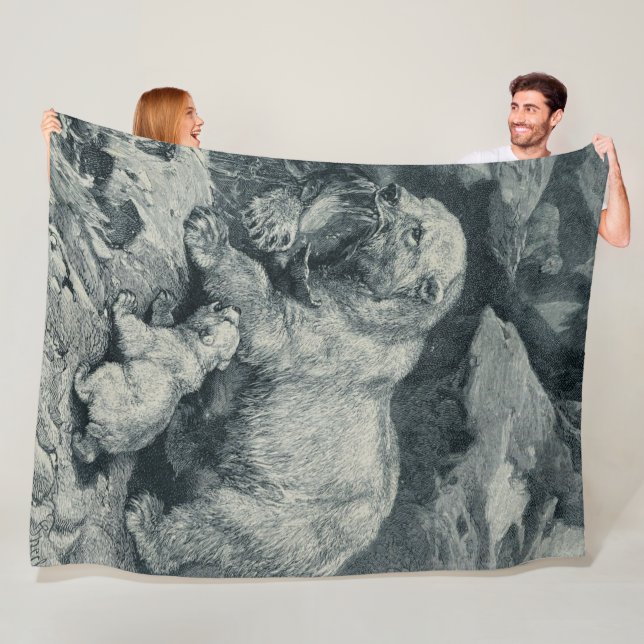 Baby Cub and Mama Polar Bear Fleece Blanket (In Situ)