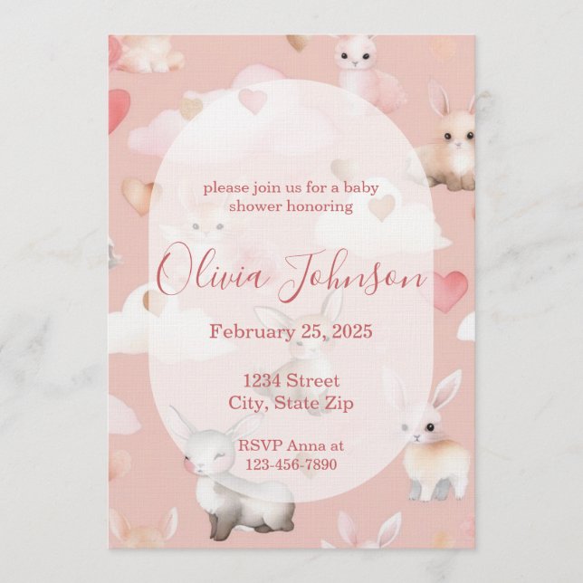 Baby Cupid Animals Baby Shower Invitation (Front)