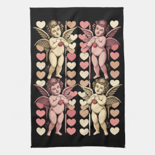 Baby Cupid Coquette bow Retro Valentines Day Tea Towel