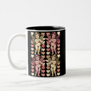 Baby Cupid Coquette bow Retro Valentines Day Two-Tone Coffee Mug