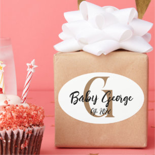 Baby custom monogram name minimal oval sticker