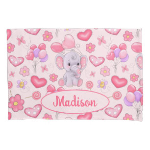 Baby Custom Name Cute Pink Elephant Pillowcase