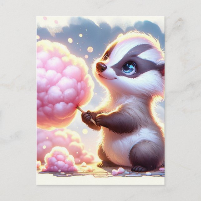 Baby, cute animal with cotton candy, Postcrossing Postcard (Front)