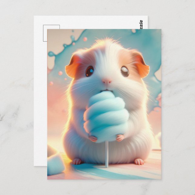 Baby, cute animal with cotton candy, Postcrossing Postcard (Front/Back)