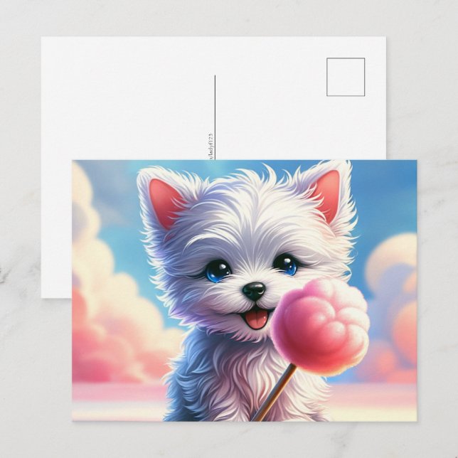 Baby, cute animal with cotton candy, Postcrossing Postcard (Front/Back)