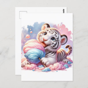 Baby, cute animal with cotton candy, Postcrossing Postcard