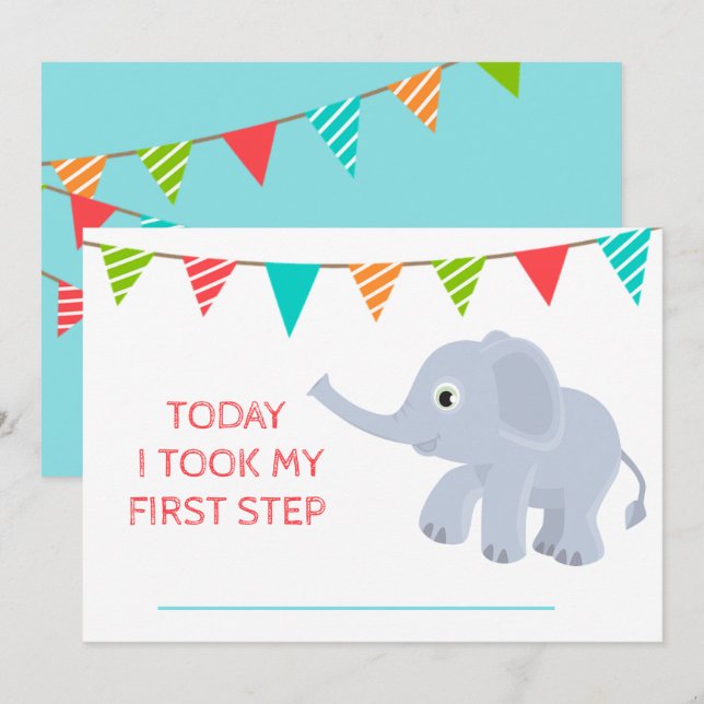 Baby Cute Monthly  Growth  Blue  Elephant Invitation (Front/Back)