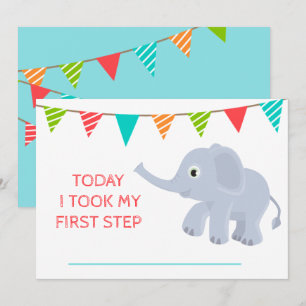 Baby Cute Monthly  Growth  Blue  Elephant Invitation