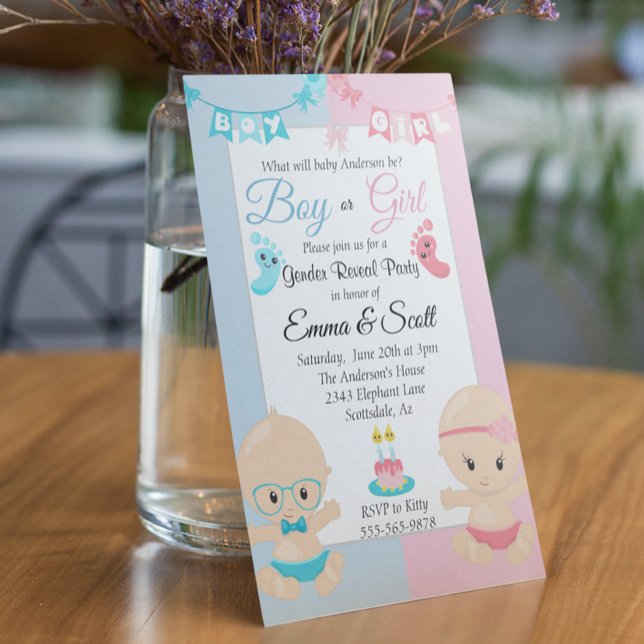 Baby Cute Pink Blue Gender Reveal Party Invitation (Creator Uploaded)
