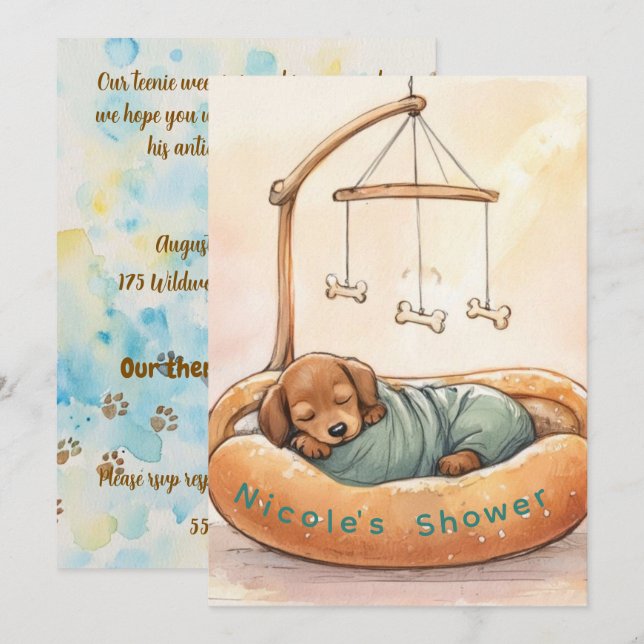 Baby Dachshund Digital Download Shower Invitation (Front/Back)