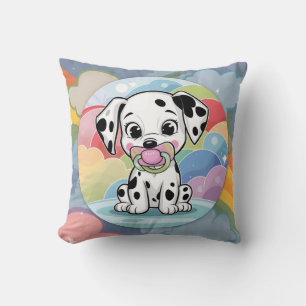 Baby Dalmatian with a pacifier - Birth Stats Cushion