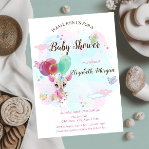 Baby Dear, Balloons,Watercol Splash Baby Shower Invitation