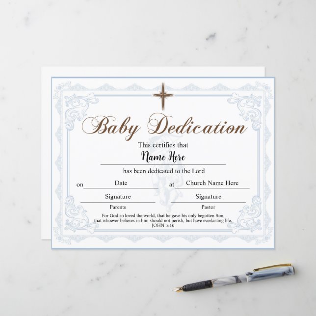 Baby Dedication Certificate Blue Boy  (Front/Back In Situ)
