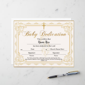 Baby Dedication Certificate Gold