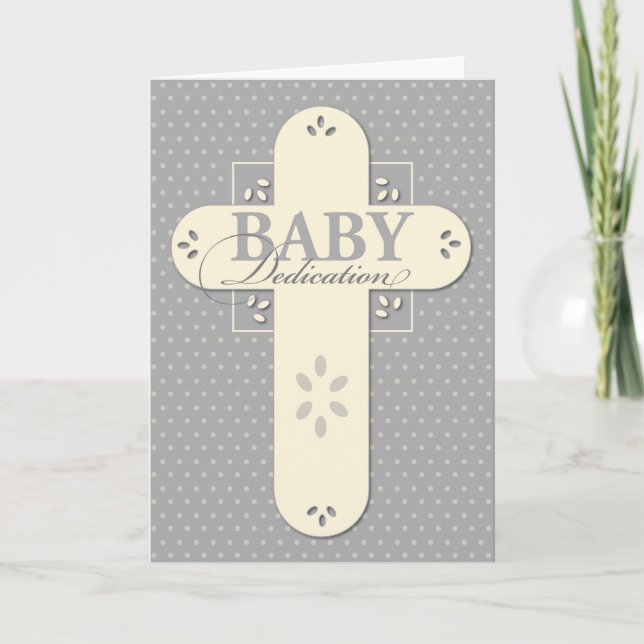 Baby Dedication Cream & Grey Cross Card (Front)