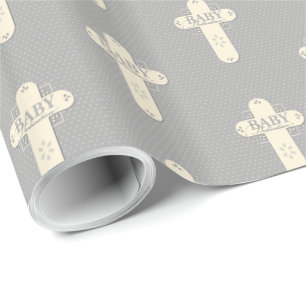 Baby Dedication Cream & Grey Cross Wrapping Paper