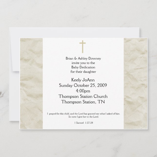 Baby Dedication Gender Neutral Baptism Invitation (Front)