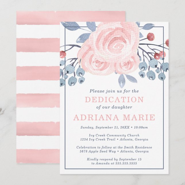 Baby Dedication Invitation, Baptism, Flowers Invitation (Front/Back)