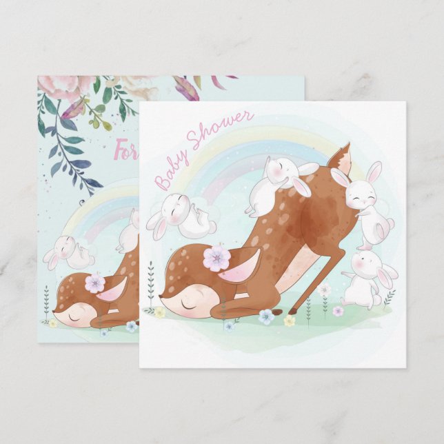 Baby Deer and Bunnies Invitation (Front/Back)