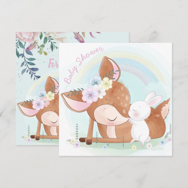 Baby Deer and Bunny Invitation (Front/Back)