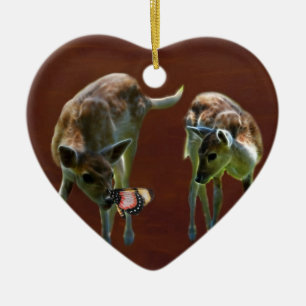 Baby Deer and butterfly Ceramic Tree Decoration