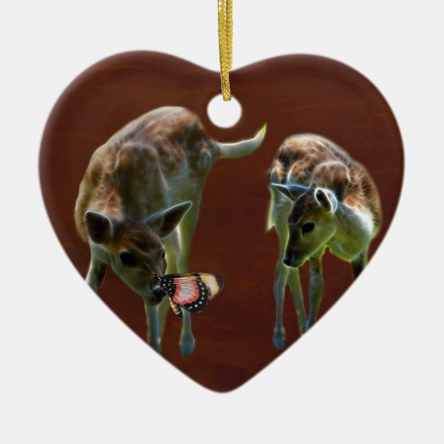 Baby Deer and butterfly Ceramic Tree Decoration (Front)