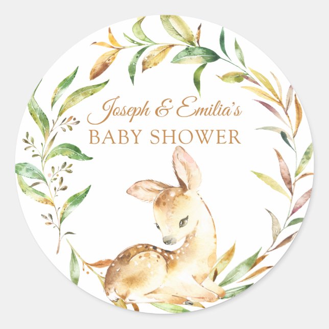 Baby Deer Baby Shower Classic Round Sticker (Front)