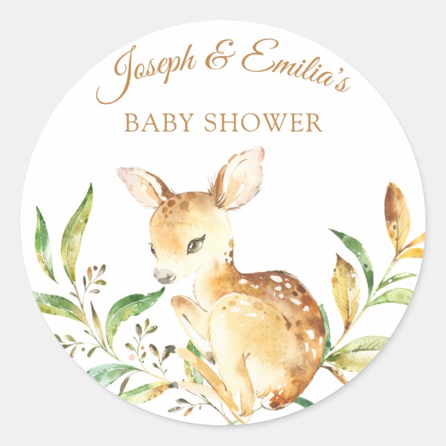 Baby Deer Baby Shower Classic Round Sticker (Front)