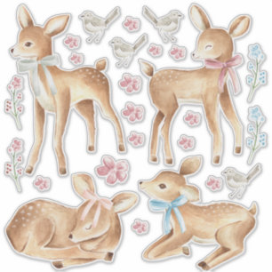 Baby Deer & Birds Bedroom Wall Set of