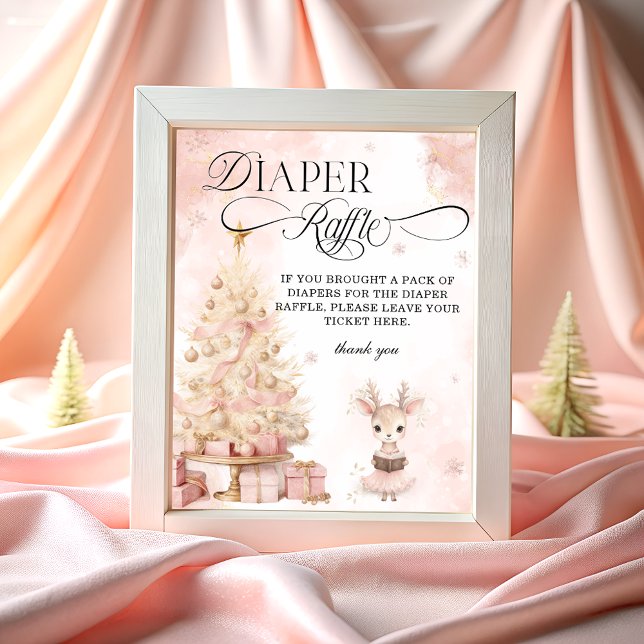 Baby Deer Blush Pink Gold Winter Diaper Raffle Poster (Creator Uploaded)