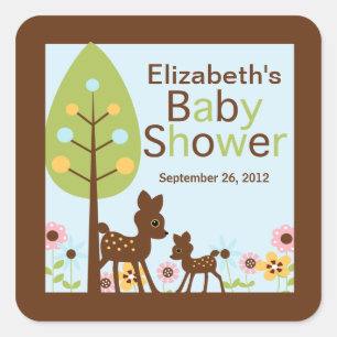 Baby Deer Boy Baby Shower Invitation Square Sticker
