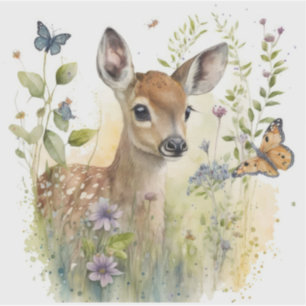 Baby Deer Butterfly Foliage Floral Nature Wildlife