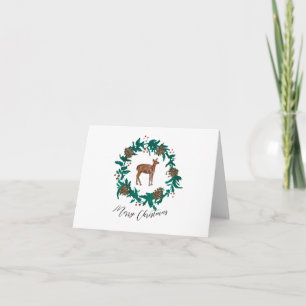 Baby Deer Christmas Wreath Painting Card