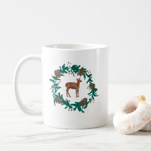 Baby Deer Christmas Wreath Painting Coffee Mug