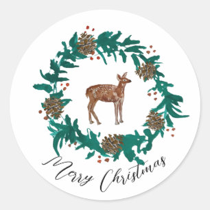 Baby Deer Christmas Wreath Sticker