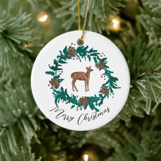 Baby Deer Christmas Wreath Sticker Ceramic Tree Decoration (Tree)