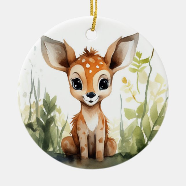Baby deer, deer ornament, fall ornament, ceramic tree decoration (Front)