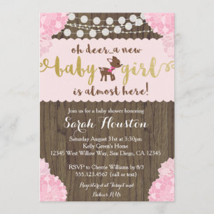 Baby Deer Doe Rustic Girl Shower Invitation