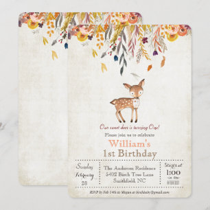 Baby Deer Fall 1st Birthday Invitation