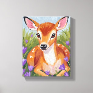 Baby Deer Fawn Animal Painting Canvas Print