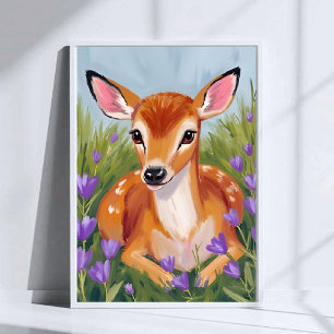 Baby Deer Fawn Animal Painting Watercolor Art Poster
