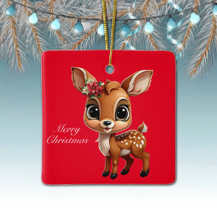 Baby Deer, Fawn, Doe 🦌 🎄Cute Merry Christmas Ceramic Ornament