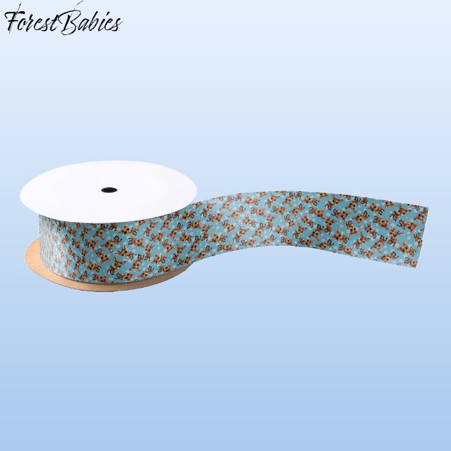 Baby Deer, Fawn, Doe, Reindeer🦌🎄 Blue, Snowflake Satin Ribbon (Cute Baby Floral Deer, Fawn, Doe Lover, Reindeer Antlers, Snowflake Pattern, Blue Ribbon 🦌 🎄)