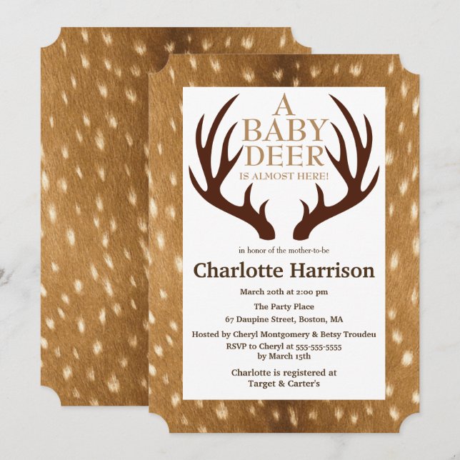 Baby Deer Fawn Fur & Antlers Baby Shower Invitation (Front/Back)
