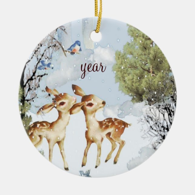 Baby Deer Fawns Christmas Ornament (Front)