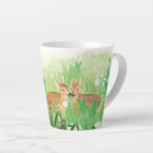 Baby Deer - Fawns in Grass Illustration   Latte Mug