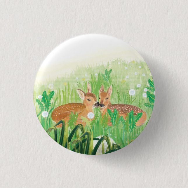 Baby Deer - Fawns in Tall Grass Illustration  3 Cm Round Badge (Front)